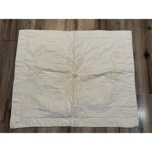 Vintage White Embroidered Lace Pillow Cover Sham  25" X 18" With Floral Design